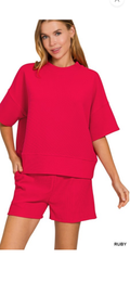 Zenana Ruby Ribbed Short Set