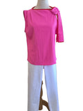 Glam hot pink top with shoulder bow with red trim