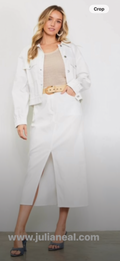 Skies are blue twill jean style front slit maxi skirt