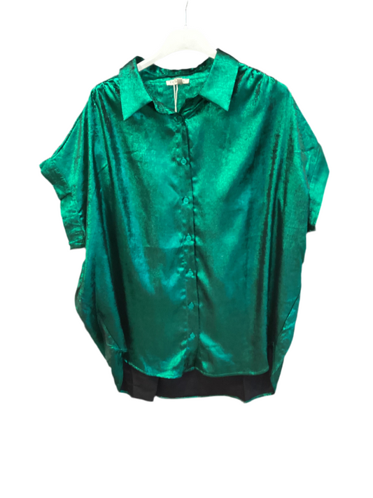 Emerald green button up top