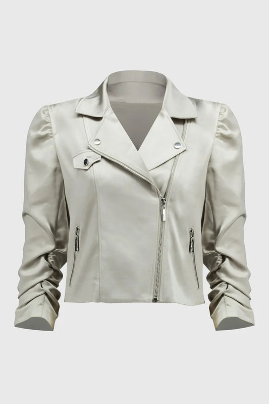 Joseph Ribkoff Satin Moto Jacket With Zippers - Champagne