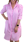 Callie Pink Stripe Button up Midi Dress
