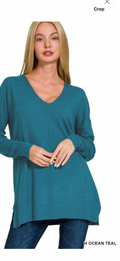 Zenana ocean blue V-neck sweater