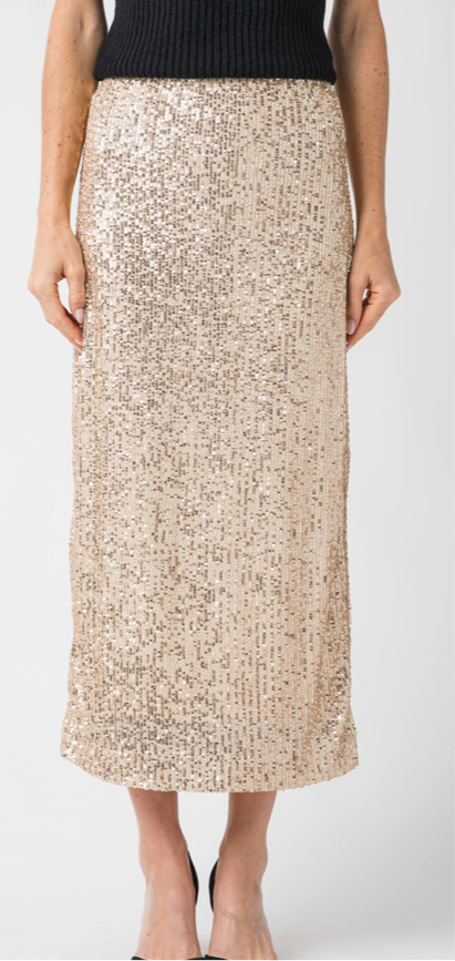 Champagne Sequin Midi Skirt