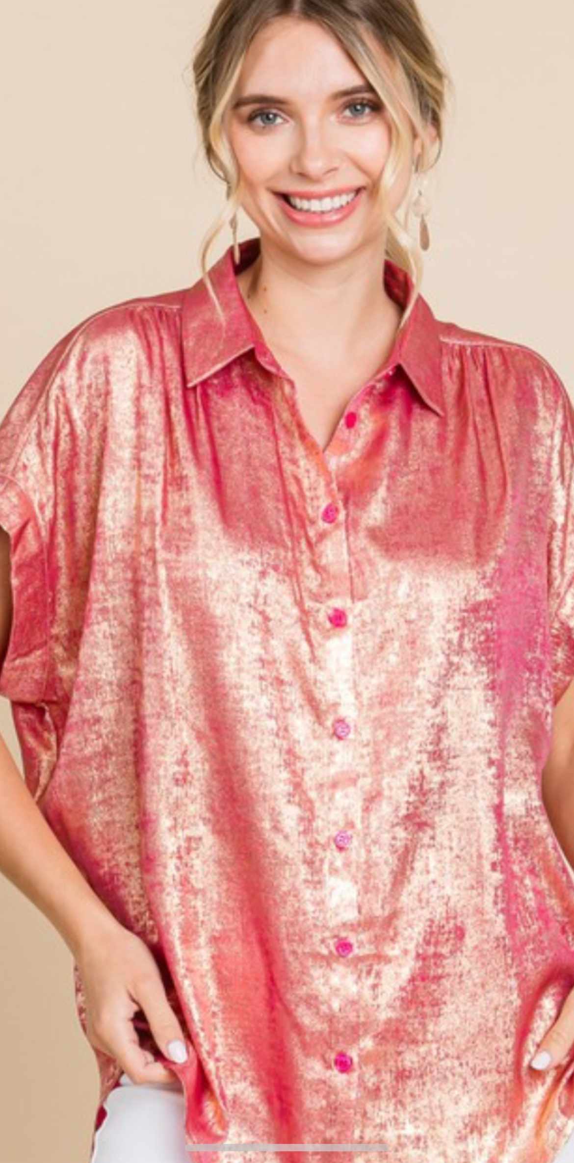 Pink shimmer button up top