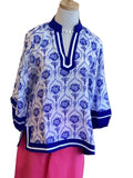 Jodifl Royal Print V-Neck Puff Sleeve Top
