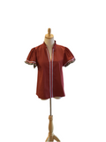 THML burgundy with blue trim, fringe short sleeve top