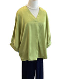 Gigio apple green satin v neck loose fit blouse