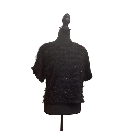 Glam black fuzzy short sleeve top