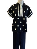 Jodifl black with white polka dot,short sleeve 3/4 zip placard top