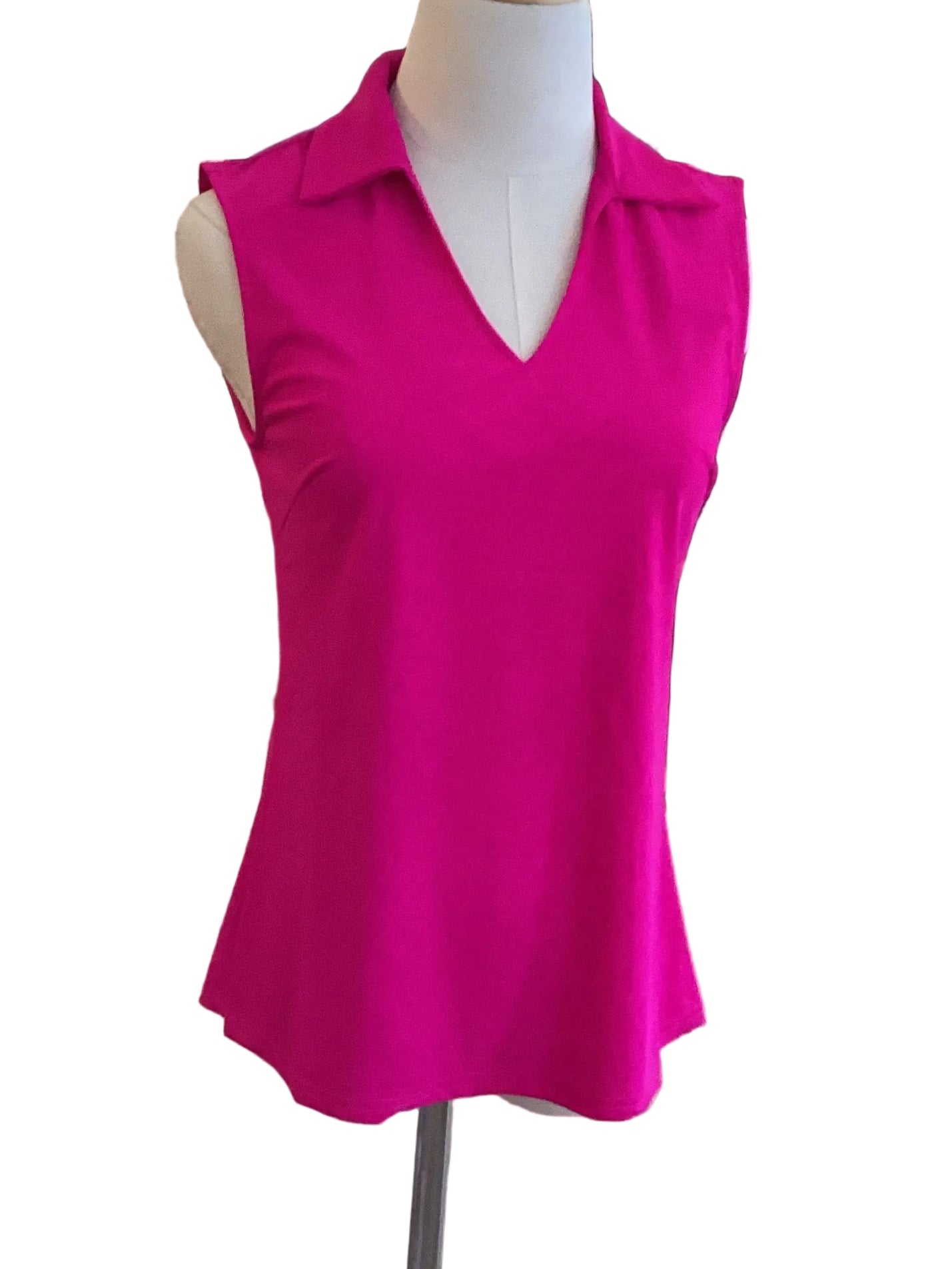 Aryeh hot pink sleeveless v neck collared top