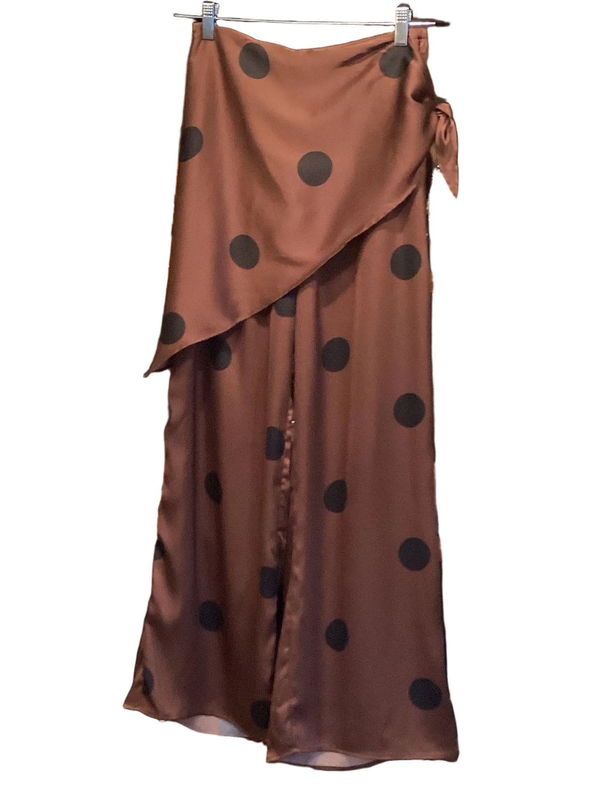 Entro brown polka dot wide leg pant with tie scarf