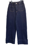 Entro dark denim wide leg pant with cuffed bottom and front pockets