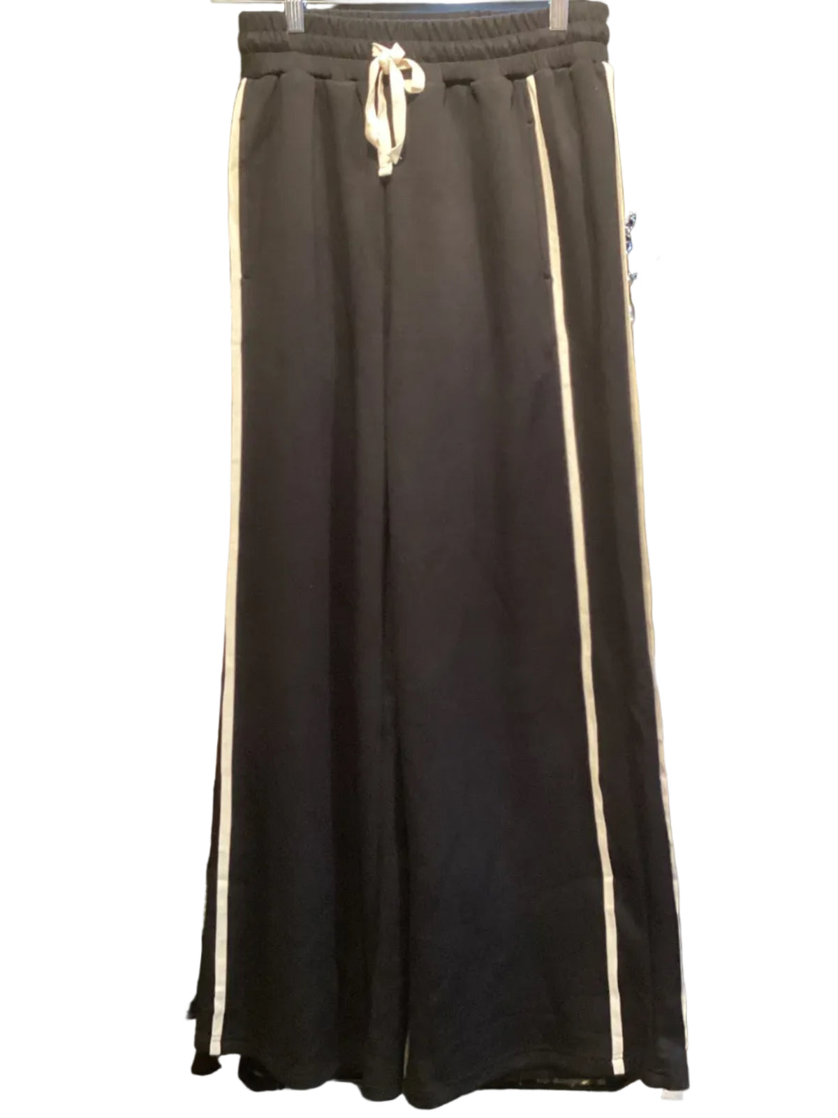 Entro black scuba pant with ivory stripe detail