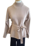 Entro taupe long sleeve top with waist tie