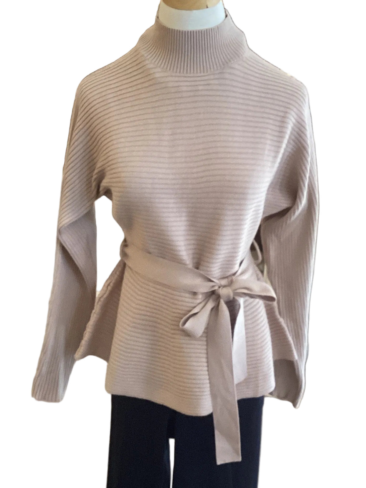 Entro taupe long sleeve top with waist tie